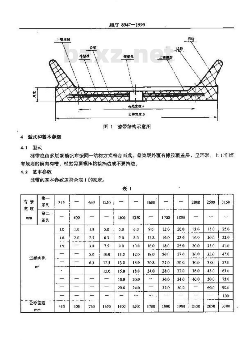 JB/T 8947-1999 固定室带式真空过滤机用橡胶滤带