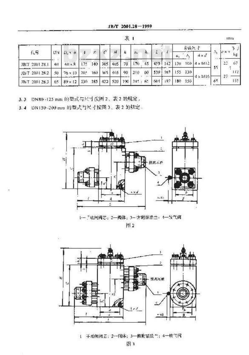 JB/T 2001.28-1999 水系统 手动闸阀(PN=20MPa)