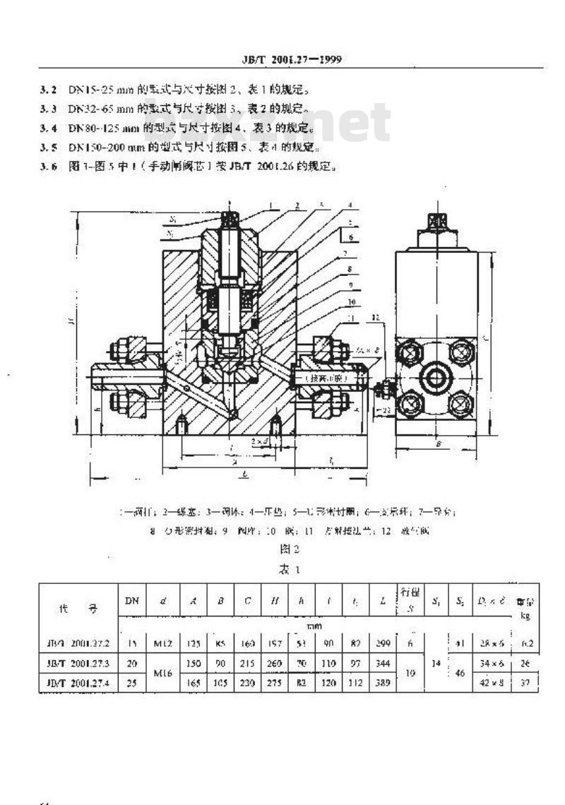 JB/T 2001.27-1999 水系统 手动闸阀(PN=31.5MPa)