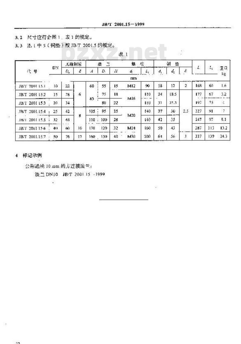 JB/T 2001.15-1999 水系统 方连接法兰 型式与尺寸(PN=31.5MPa)