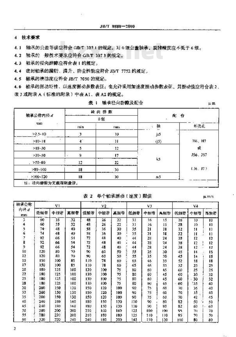 JB/T 8880-2000 电机用深沟球轴承 技术条件