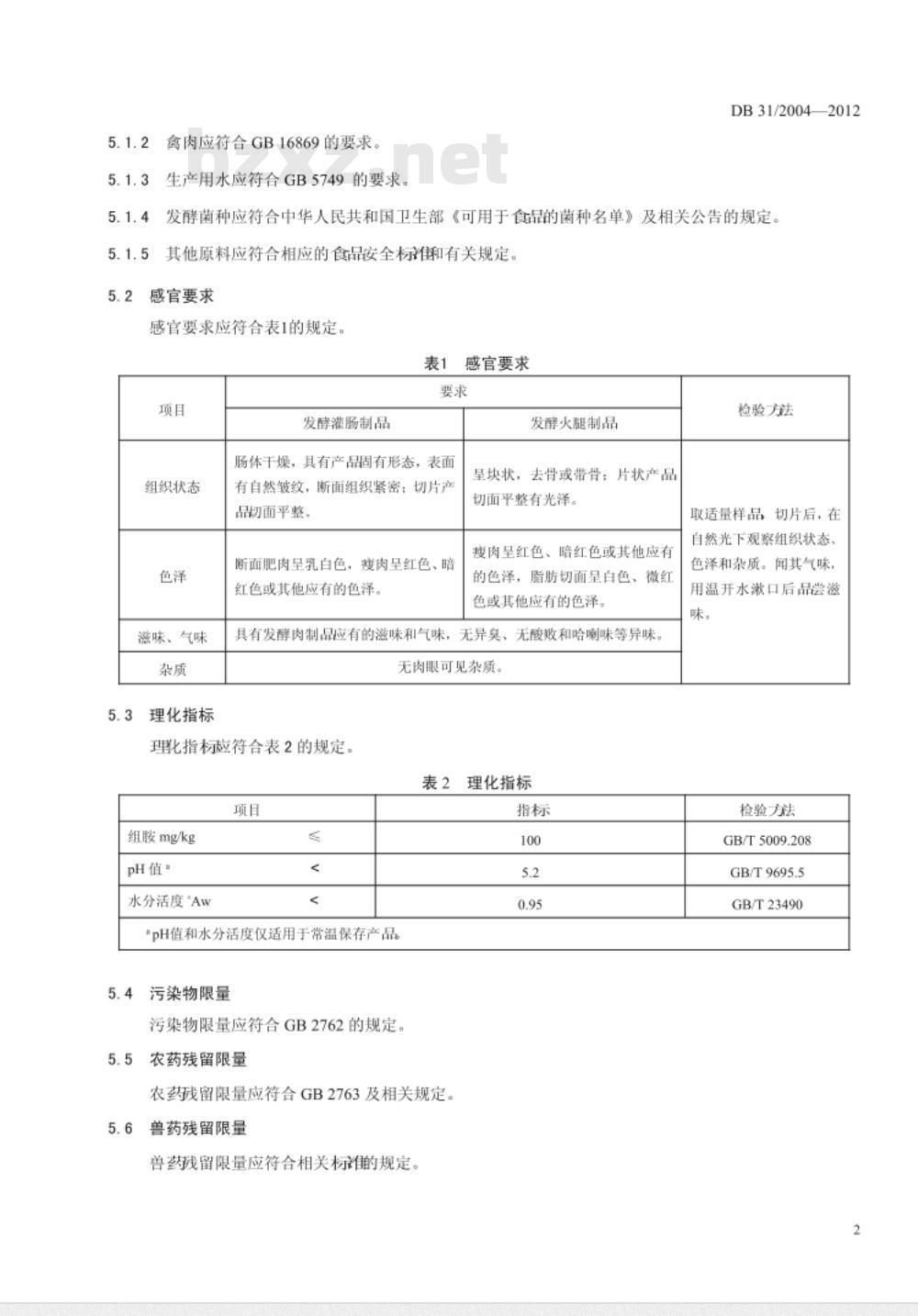 DB31 2004-2012 食品安全地方标准 发酵肉制品