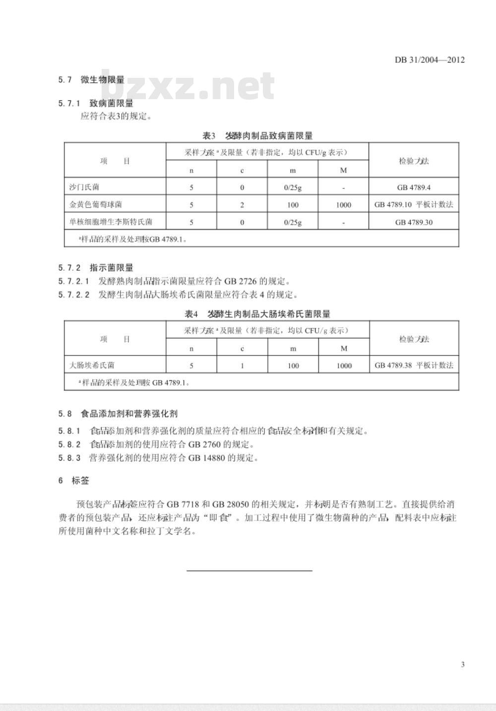 DB31 2004-2012 食品安全地方标准 发酵肉制品