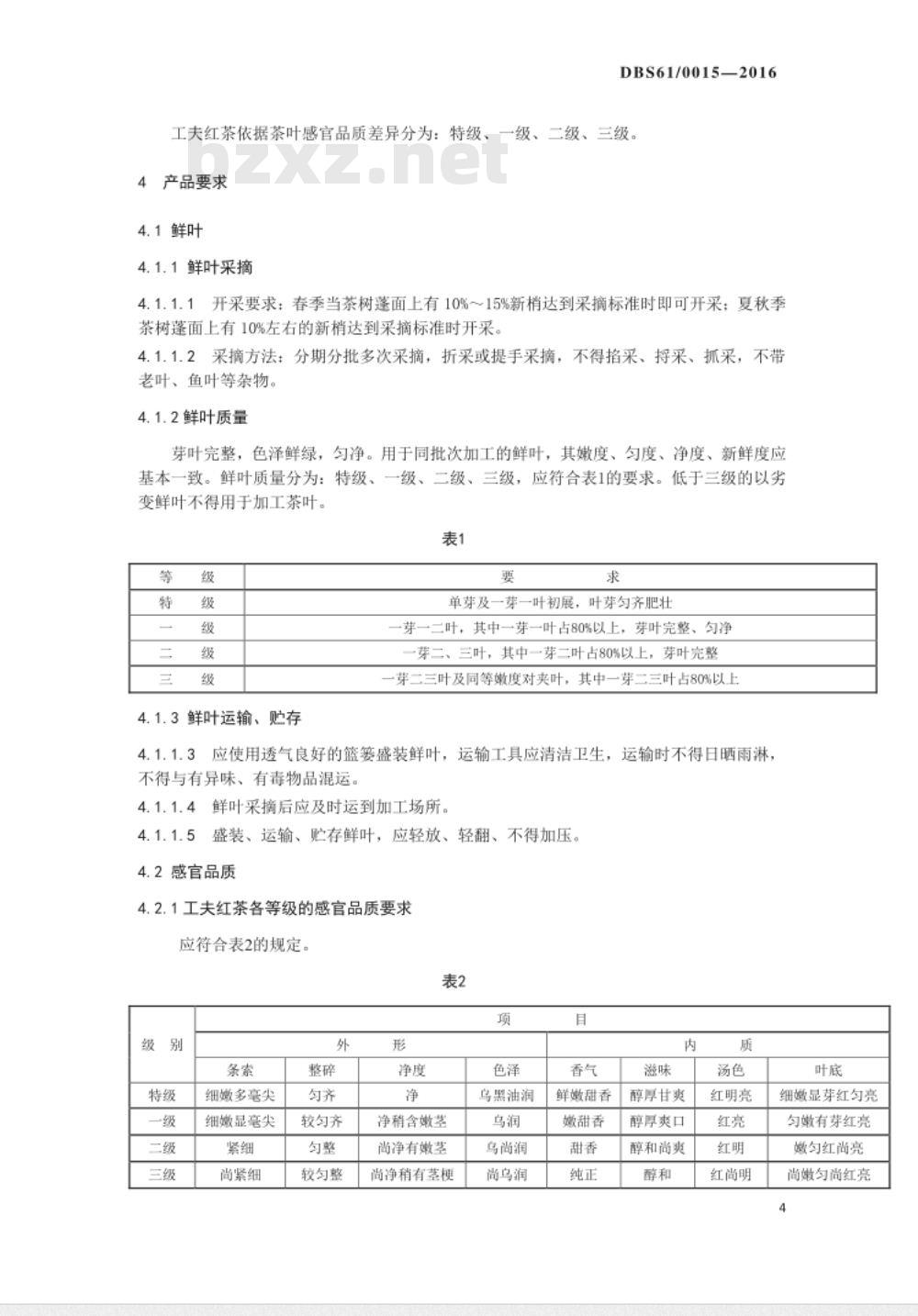 DBS61 0015-2016 食品安全地方标准 陕西工夫红茶