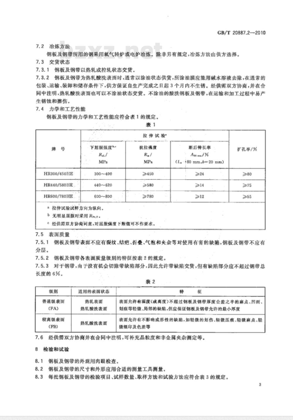 GB/T 20887.2-2010 汽车用高强度热连轧钢板及钢带 第2部分：高扩孔钢