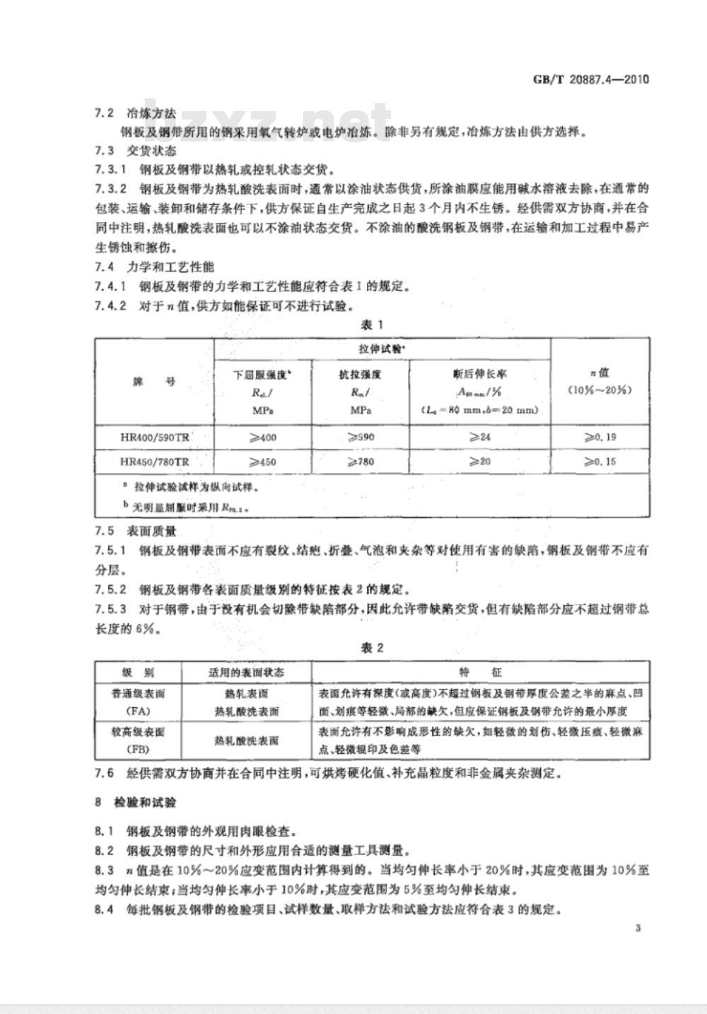 GB/T 20887.4-2010 汽车用高强度热连轧钢板及钢带 第4部分：相变诱导塑性钢