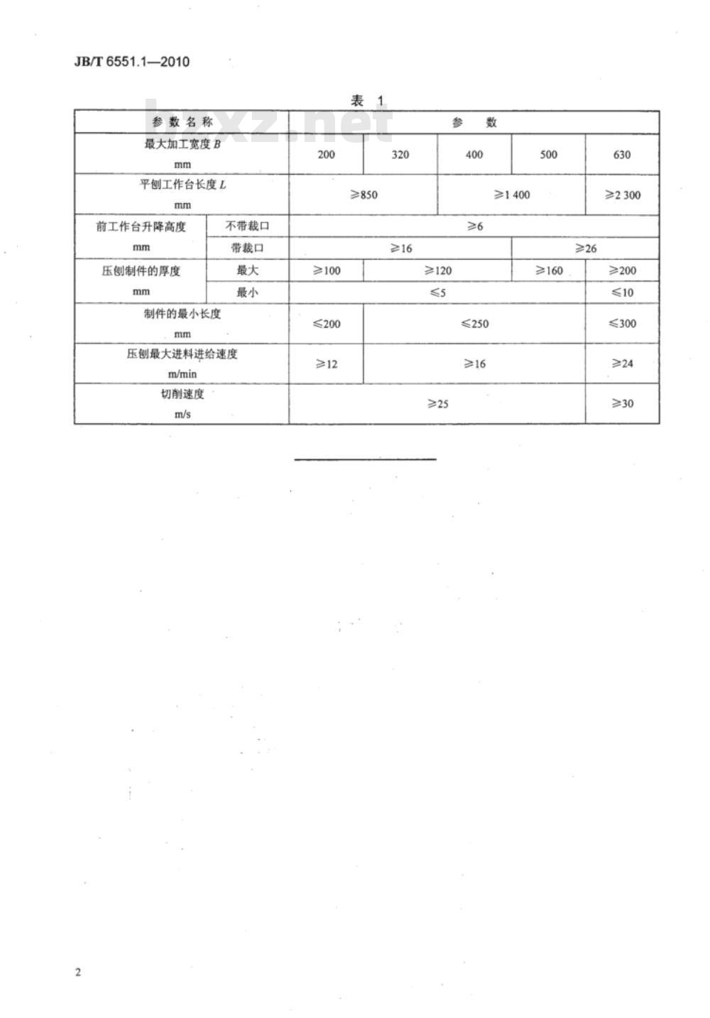 JB/T 6551.1-2010 木工平压两用刨床  第1部分：参数