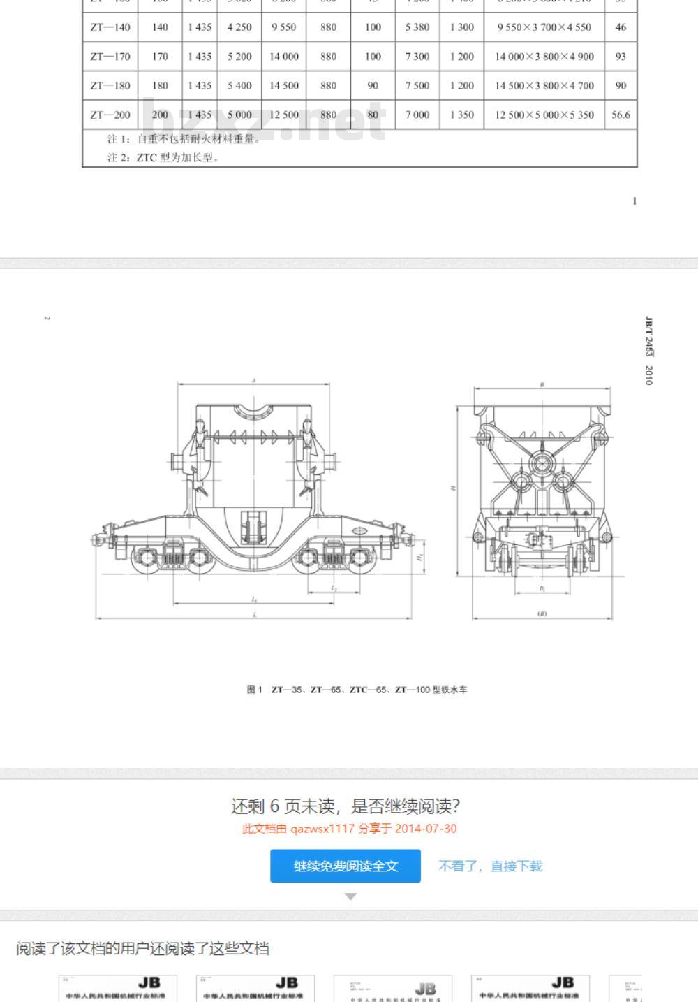 JB/T 2453-2010 铁水车 型式、基本参数与尺寸