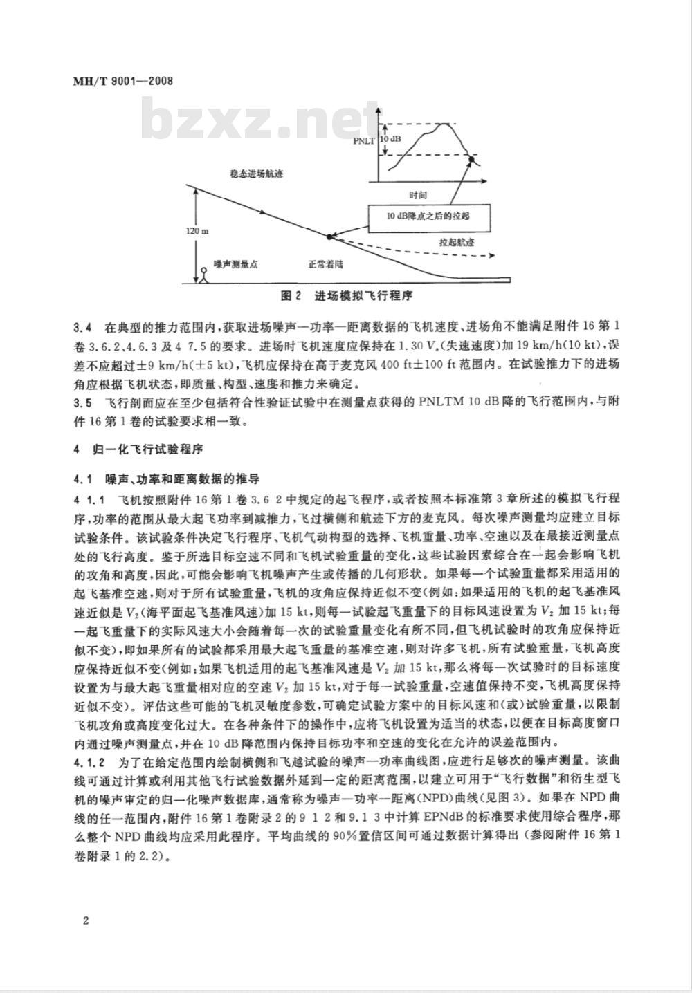 MH/T 9001-2008 亚音速喷气飞机噪声合格审定飞行试验等效程序