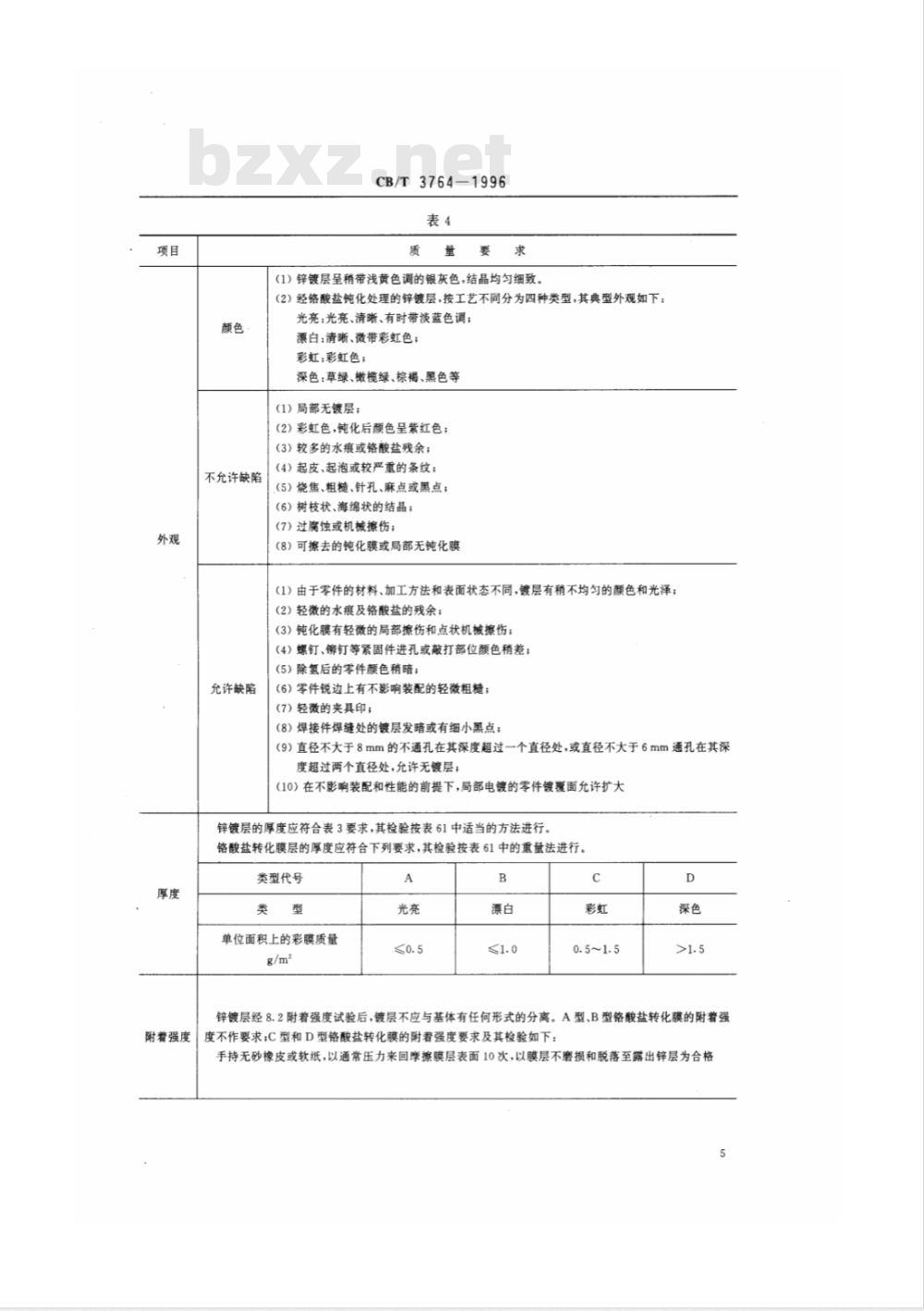 CB/T 3764-1996 金属镀层和化学覆盖层厚度系列及质量要求