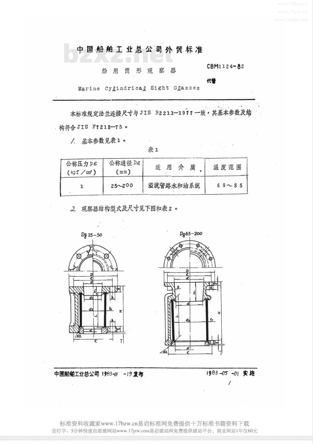 CBM 1124-1982 船用筒形观察器