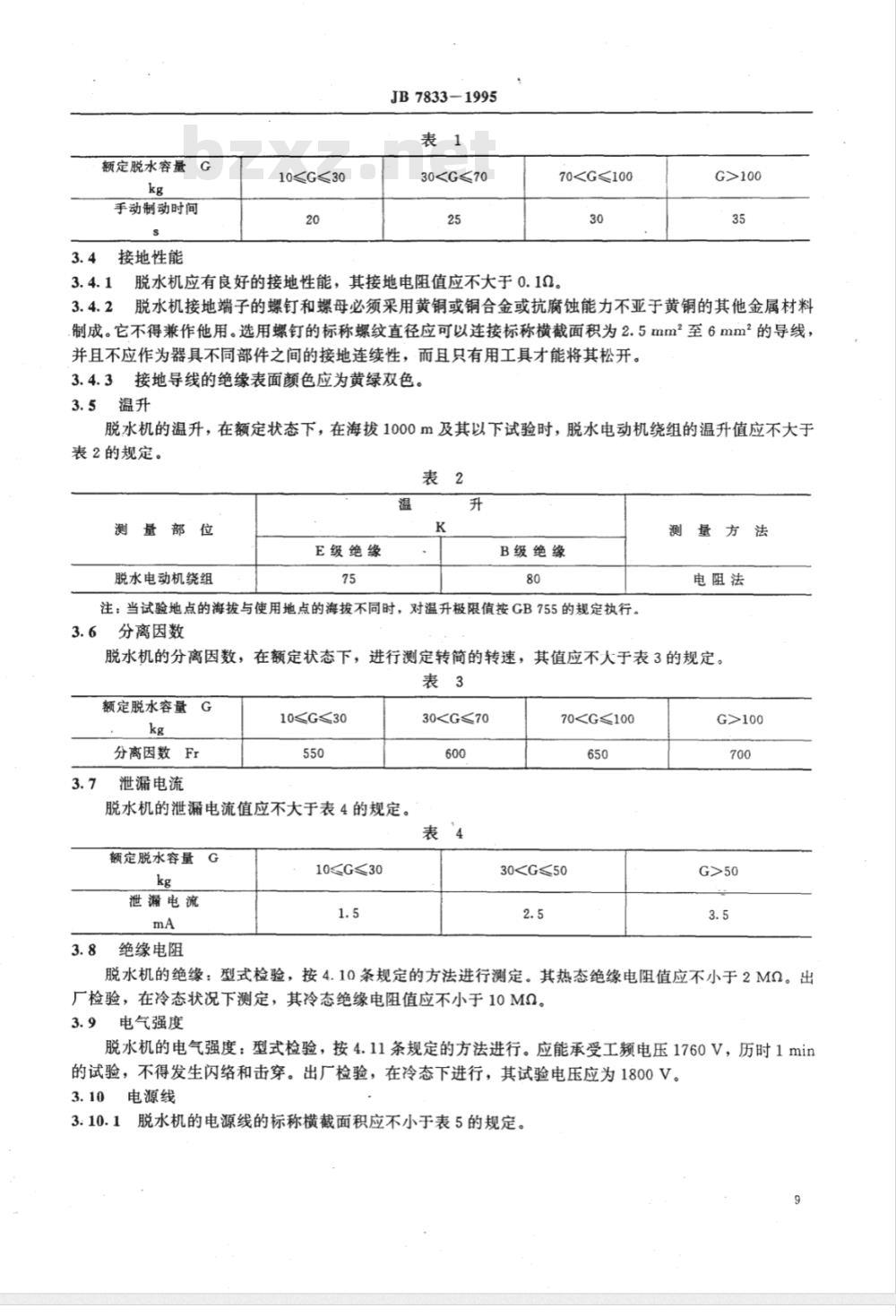 JB/T 7833-1995 工业脱水机 安全要求