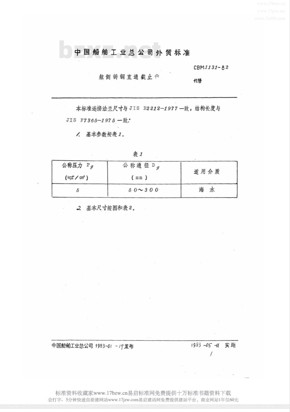 CBM 1131-1982 舷侧铸钢直通截止阀
