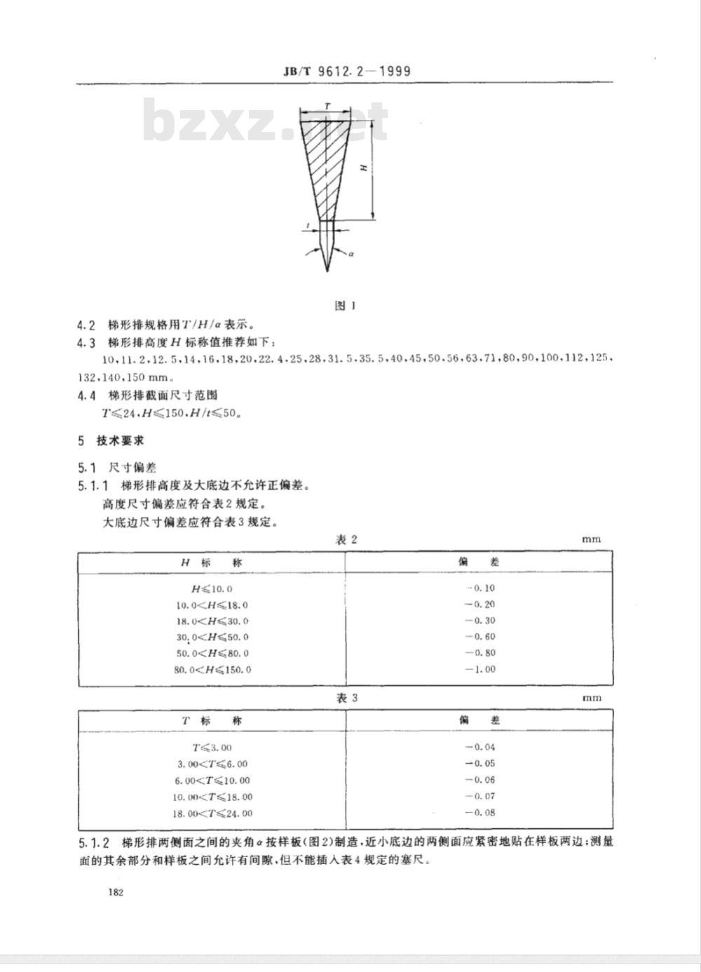 JB/T 9612.2-1999 电工异形铜排及铜合金排 第二部分: 梯形排