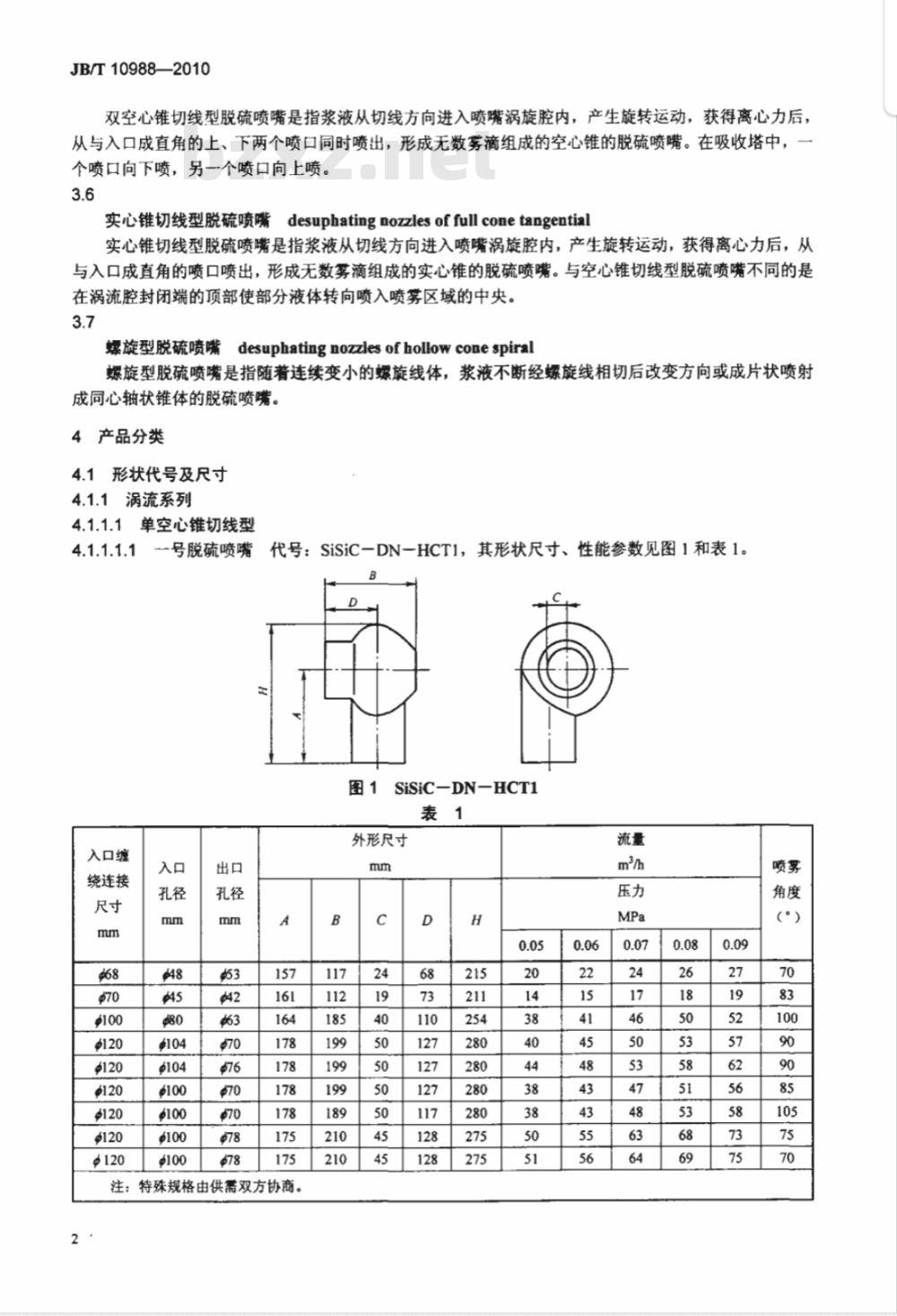 JB/T 10988-2010 碳化硅特种制品本 反应烧结碳化硅　脱硫喷嘴