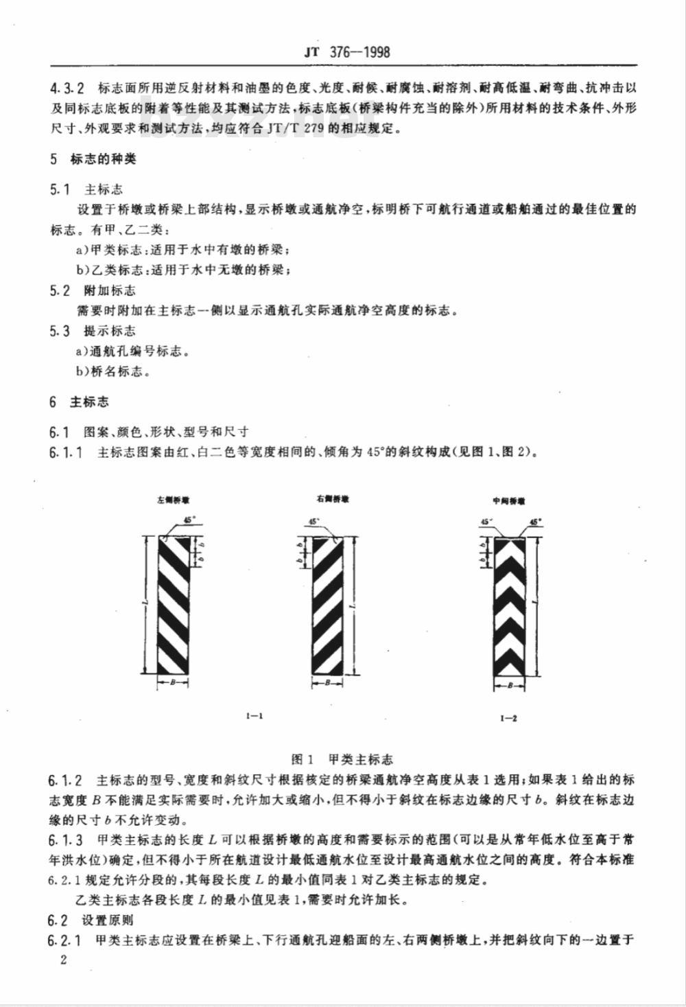 JT 376-1998 内河通航水域桥梁警示标志