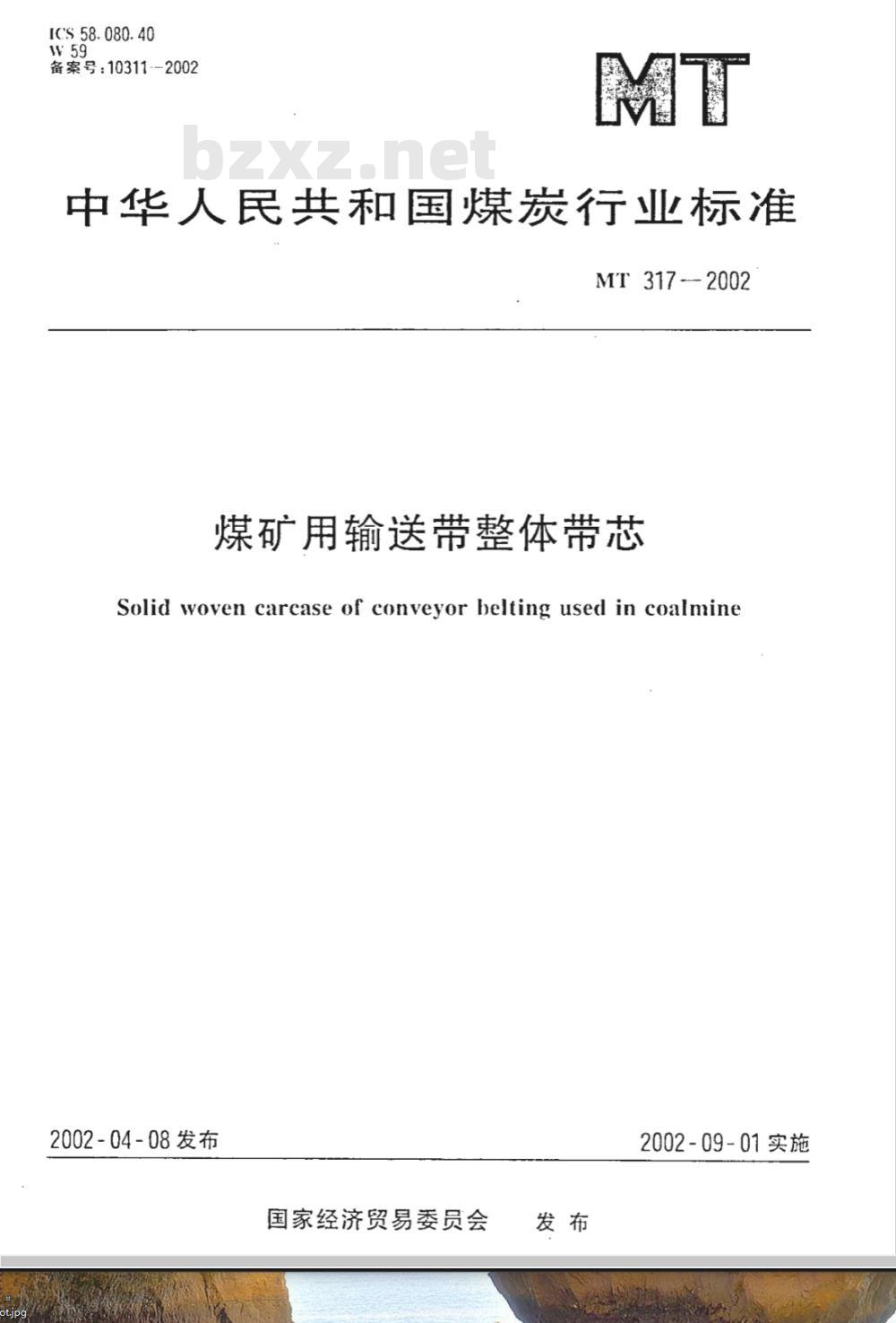 MT 317-2002 煤矿用输送带整体带芯