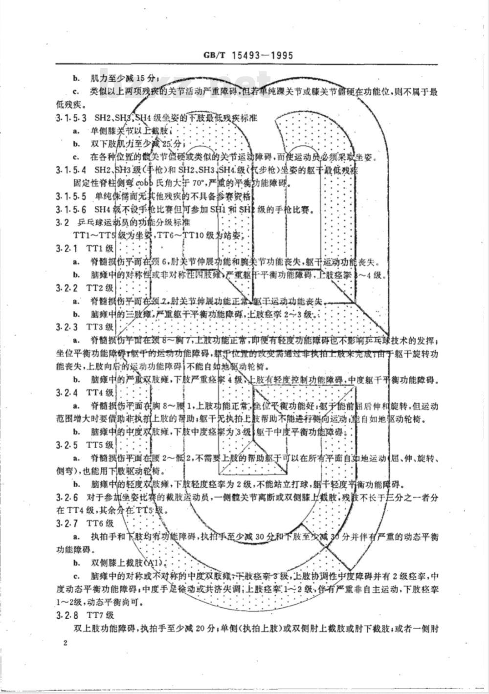 GB/T 15493-1995 残废人射击和乒乓球运动员功能分级