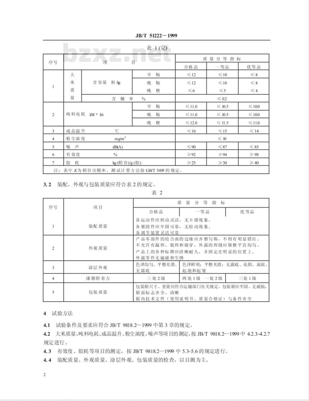 JB/T 51222-1999 砻碾组合米机 产品质量分等