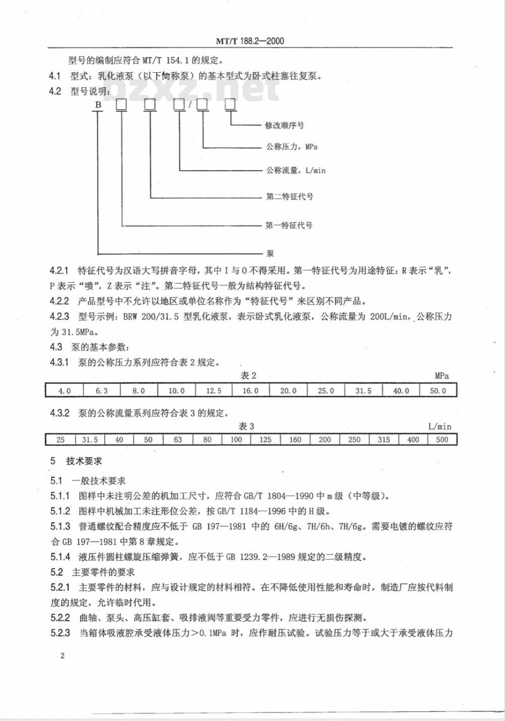 MT/T 188.2-2000 煤矿用乳化液泵站 乳化液泵