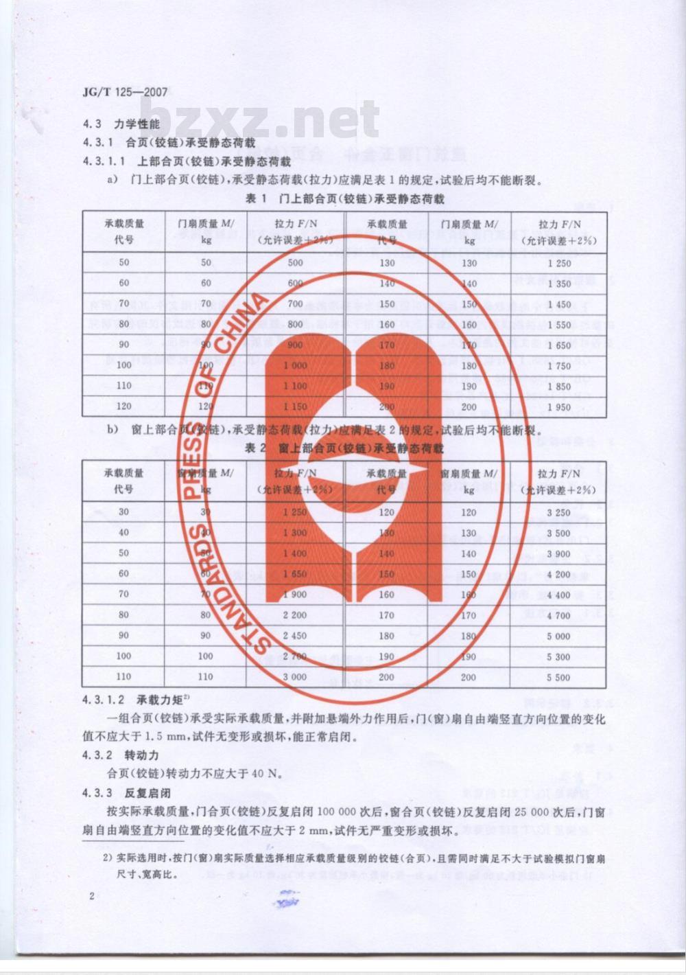 JG/T 125-2007 建筑门窗五金件 合页(铰链)