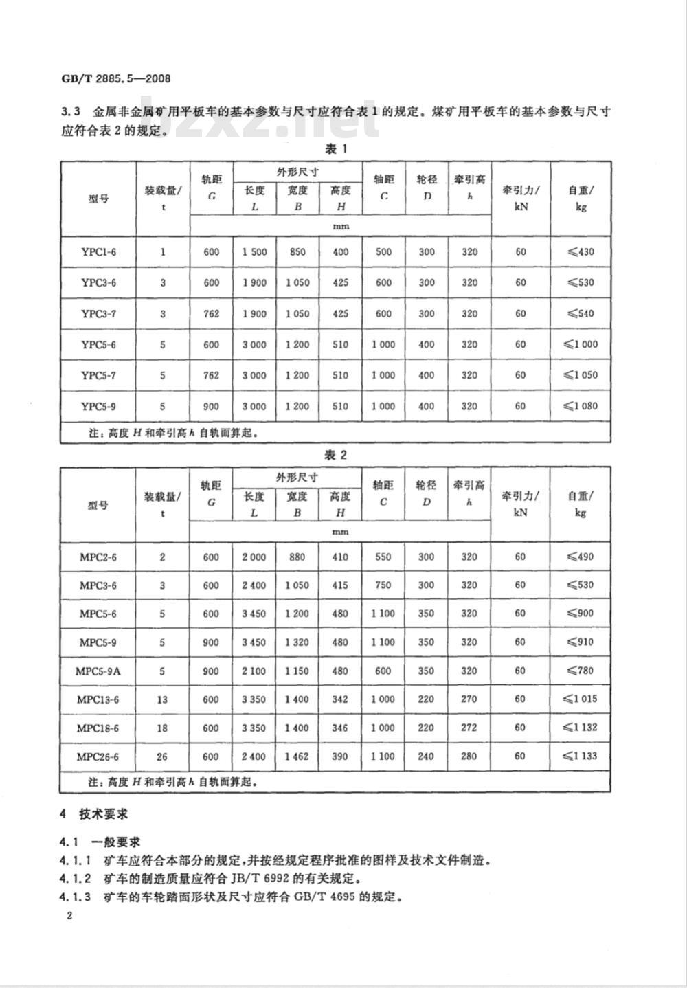 GB/T 2885.5-2008 矿用窄轨车辆 第5部分: 平板车