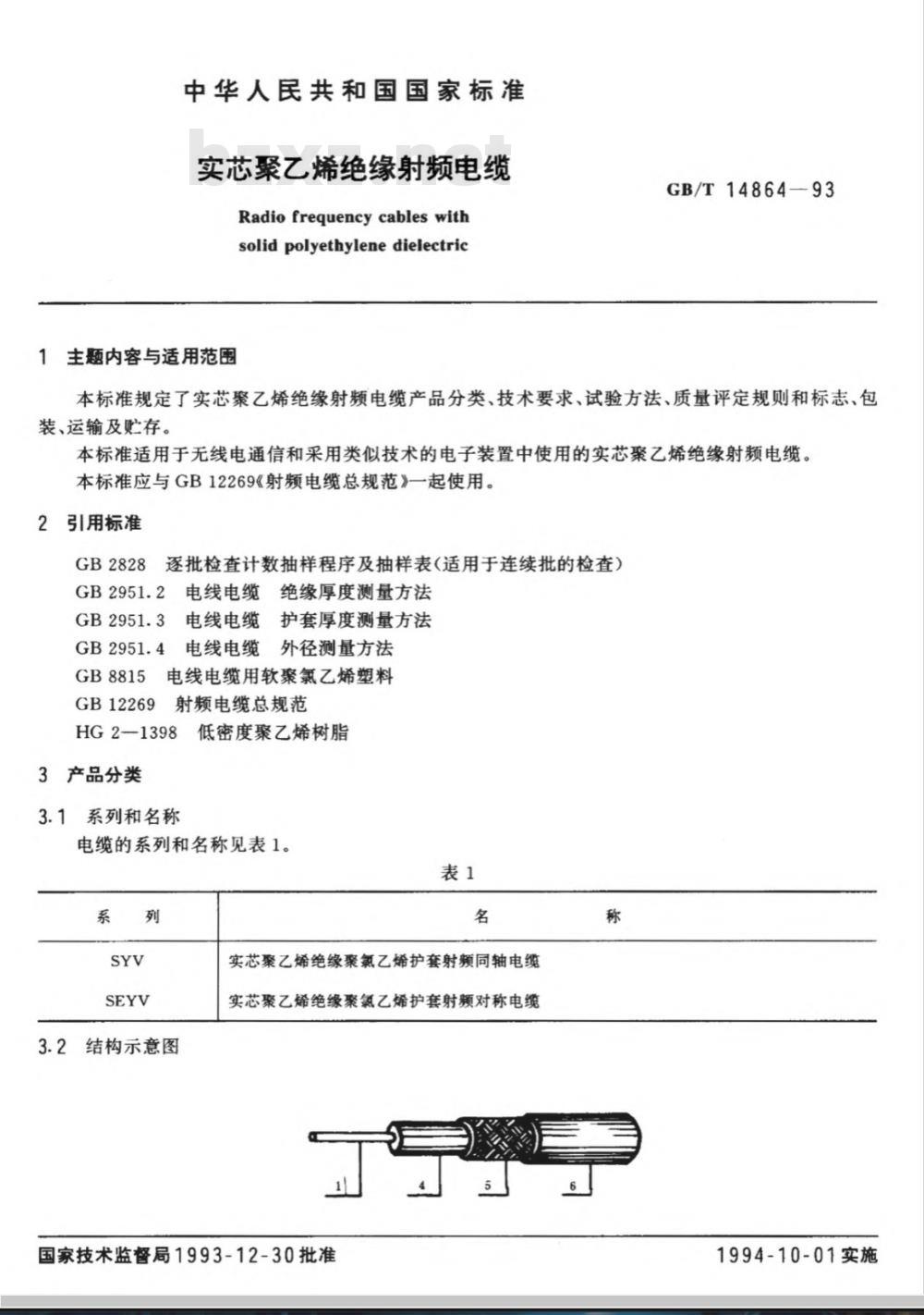 GB/T 14864-1993 实芯聚乙烯绝缘射频电缆