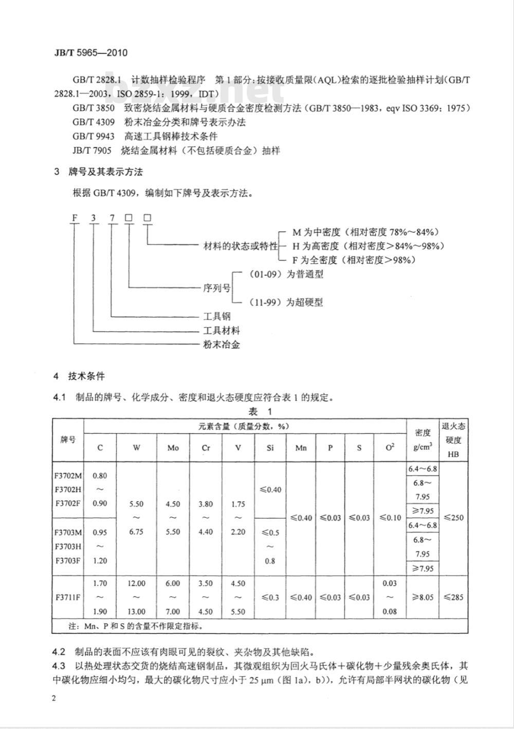 JB/T 5965-2010 烧结高速钢制品 技术条件