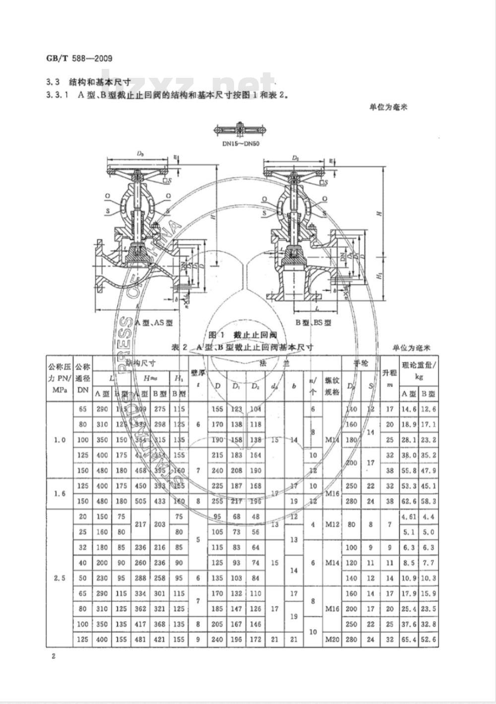 GB/T 588-2009 船用法兰青铜截止止回阀
