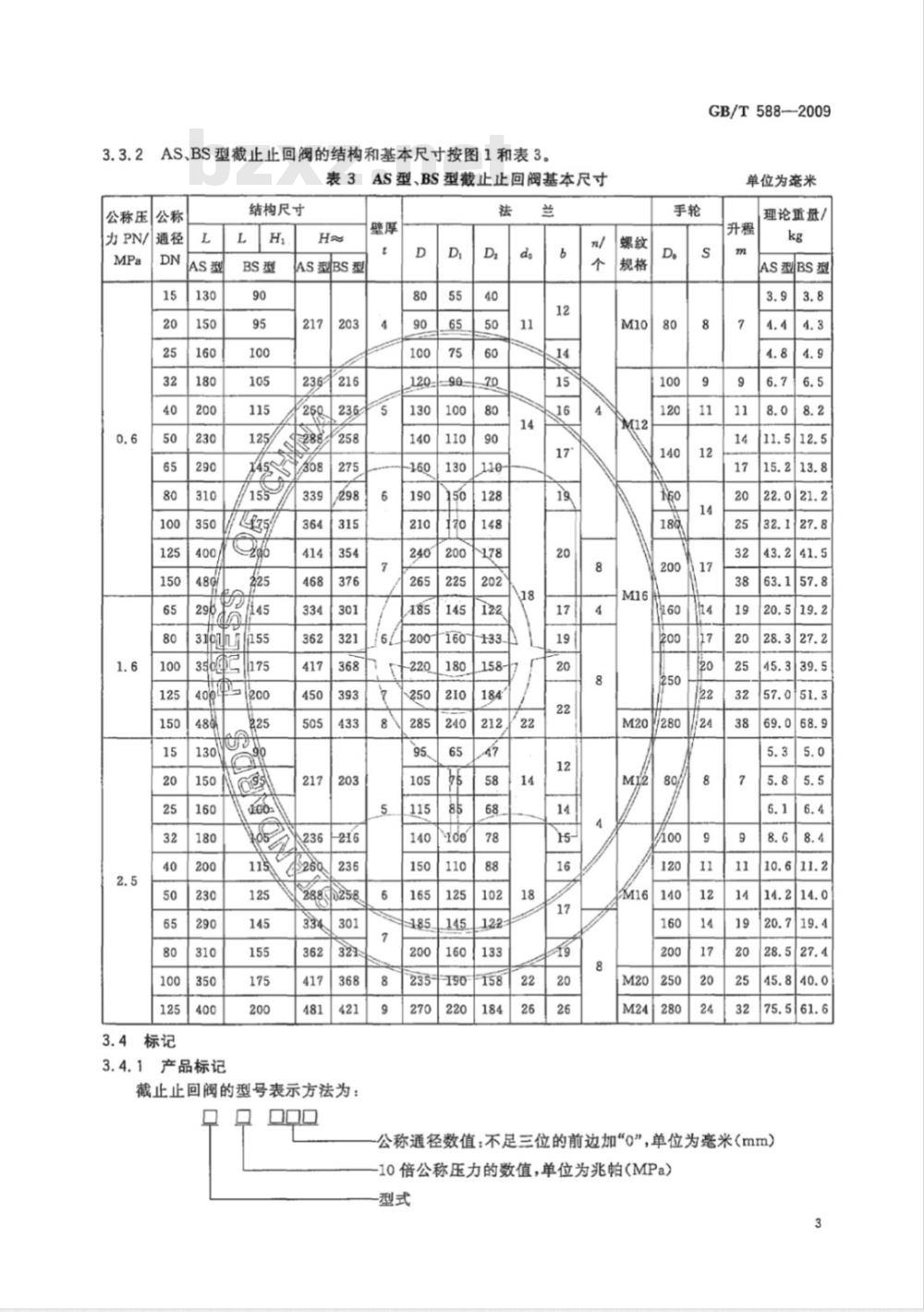 GB/T 588-2009 船用法兰青铜截止止回阀