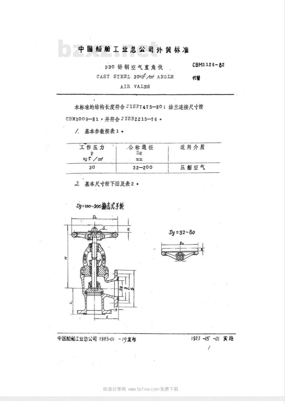CBM 1126-1982 P30铸钢空气直角阀