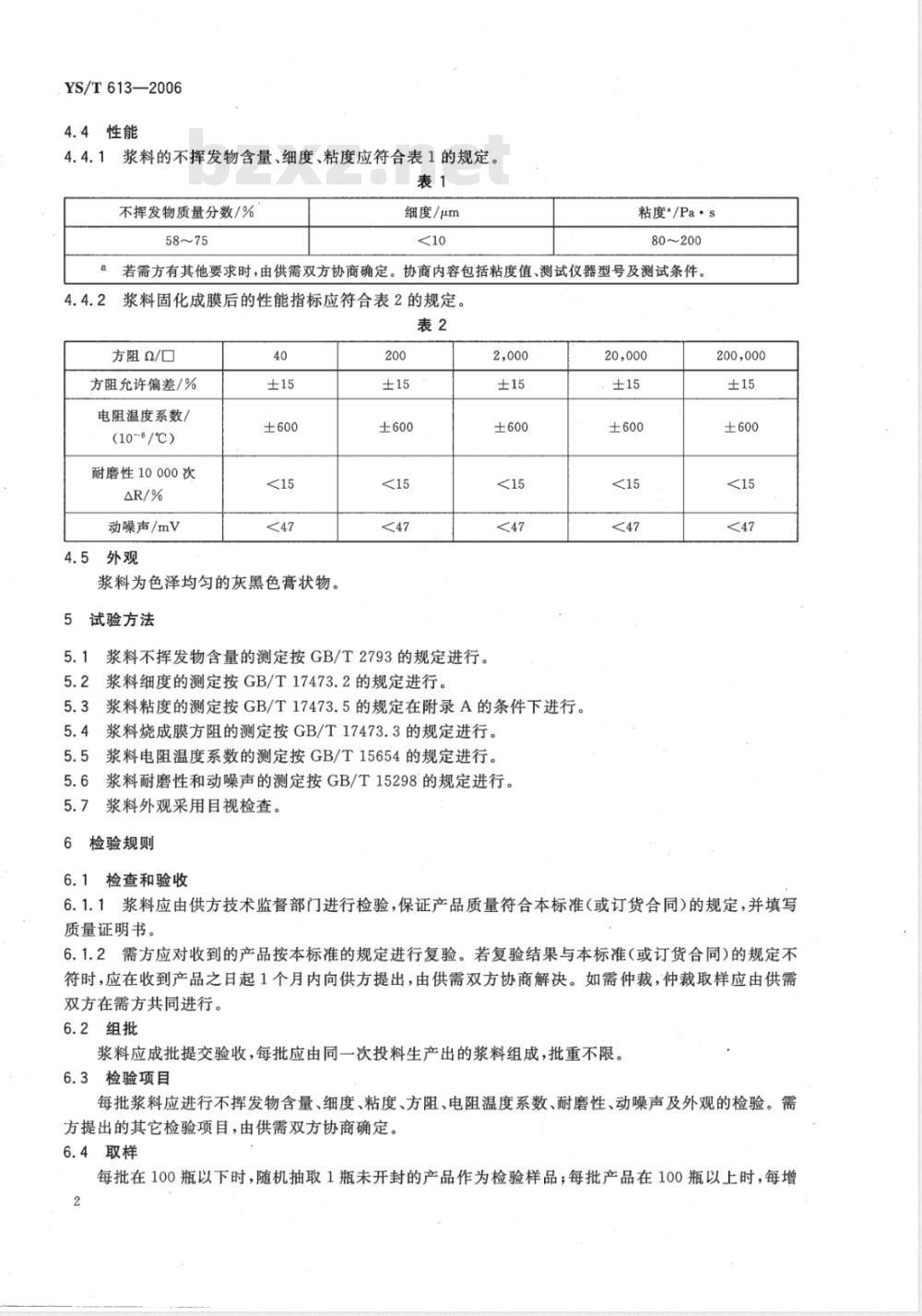 YS/T 613-2006 碳膜电位器用电阻浆料