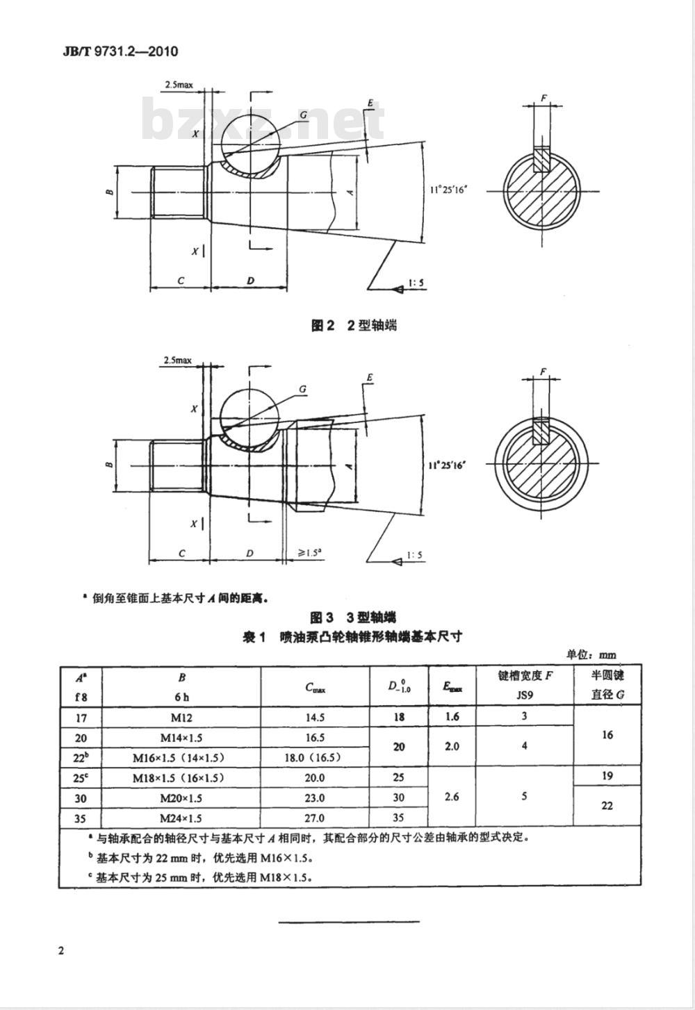 JB/T 9731.2-2010 柴油机喷油泵凸轮轴  第2部分：轴端尺寸