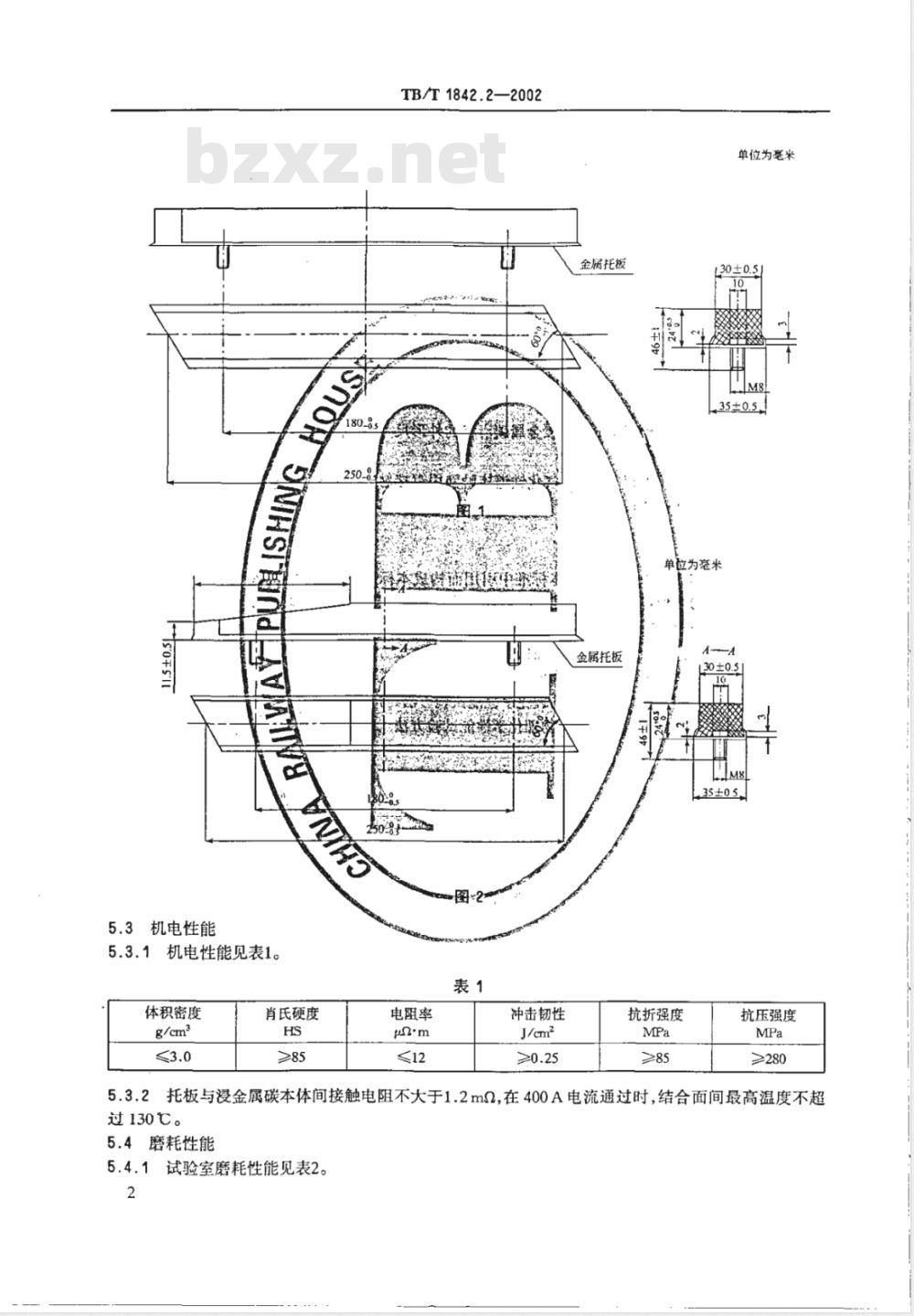 TB/T 1842.2-2002/XG1-2008 《电力机车受电弓滑板 浸金属碳滑板》第1号修改单