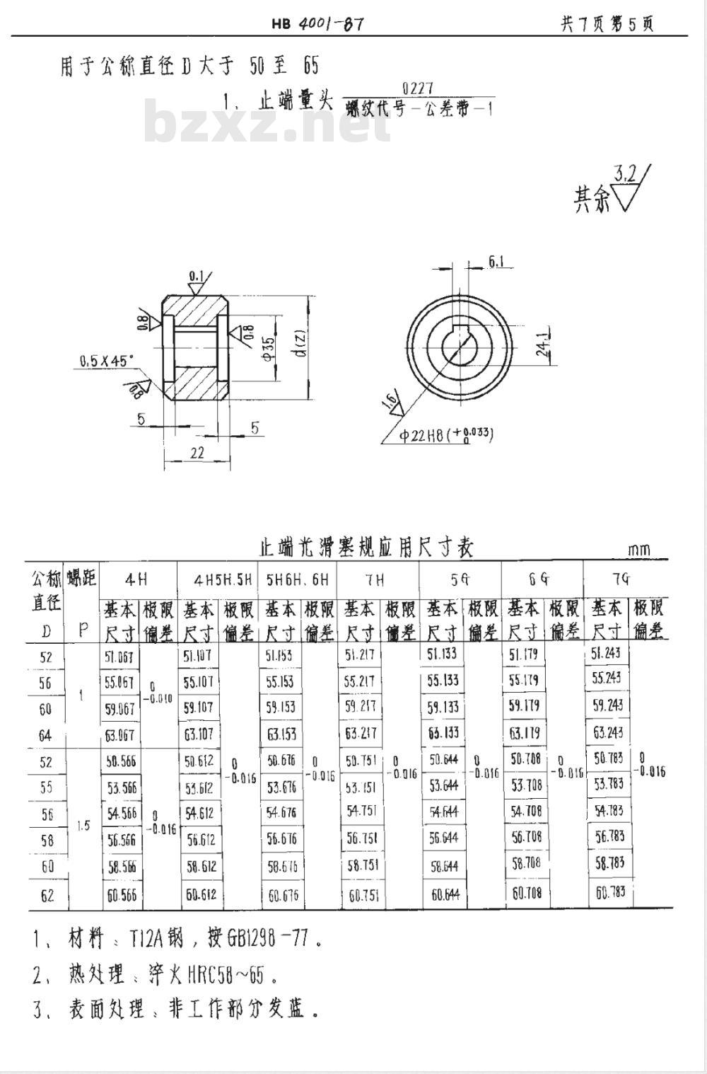 HB 4001-1987 内螺纹小径用套量头单头止端光滑塞规 M42？M80