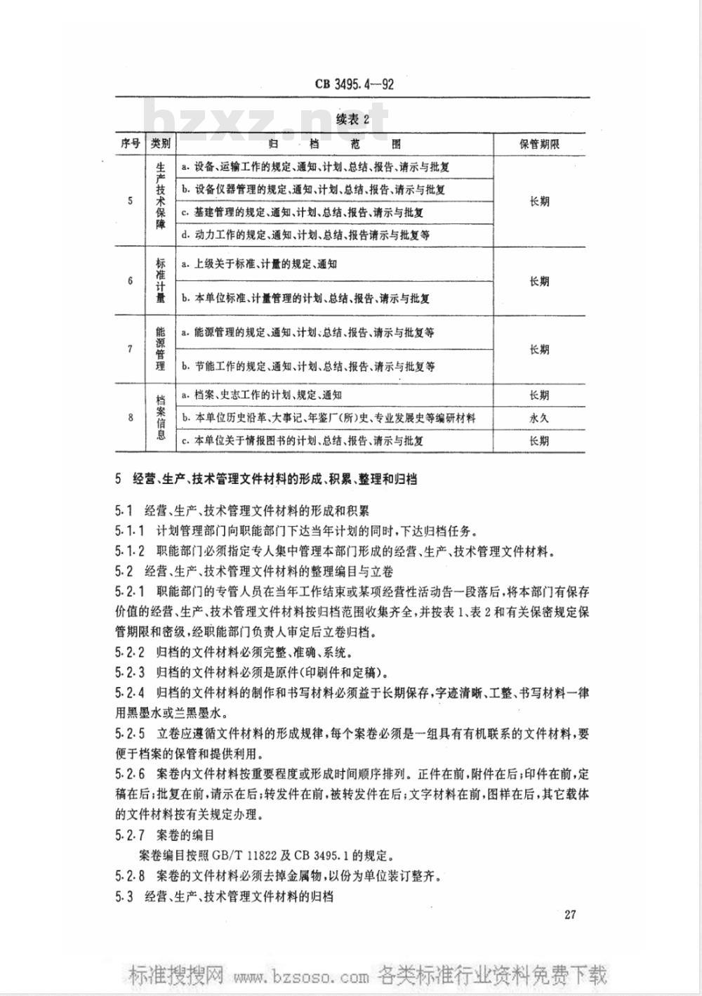 CB 3495.4-1992 船舶工业档案管理规则 经营、生产、技术