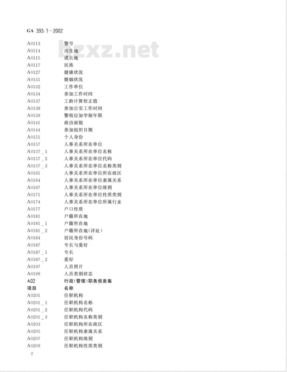 GA 393.1-2002 全国公安人事管理信息结构体系 第1部分：指标体系分类与代码