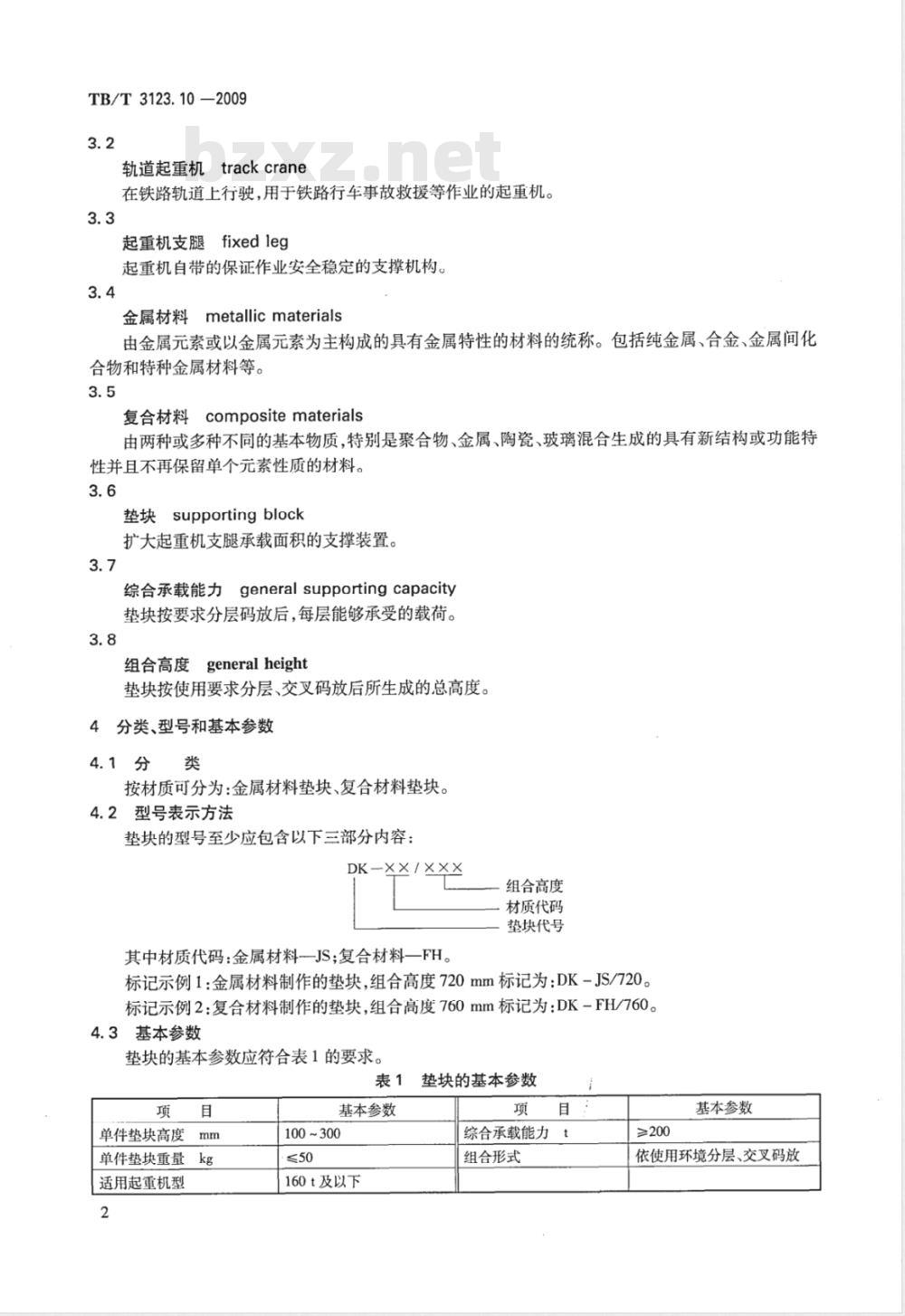 TB/T 3123.10-2009 铁路行车事故救援设备 第10部分：起重机支腿垫块