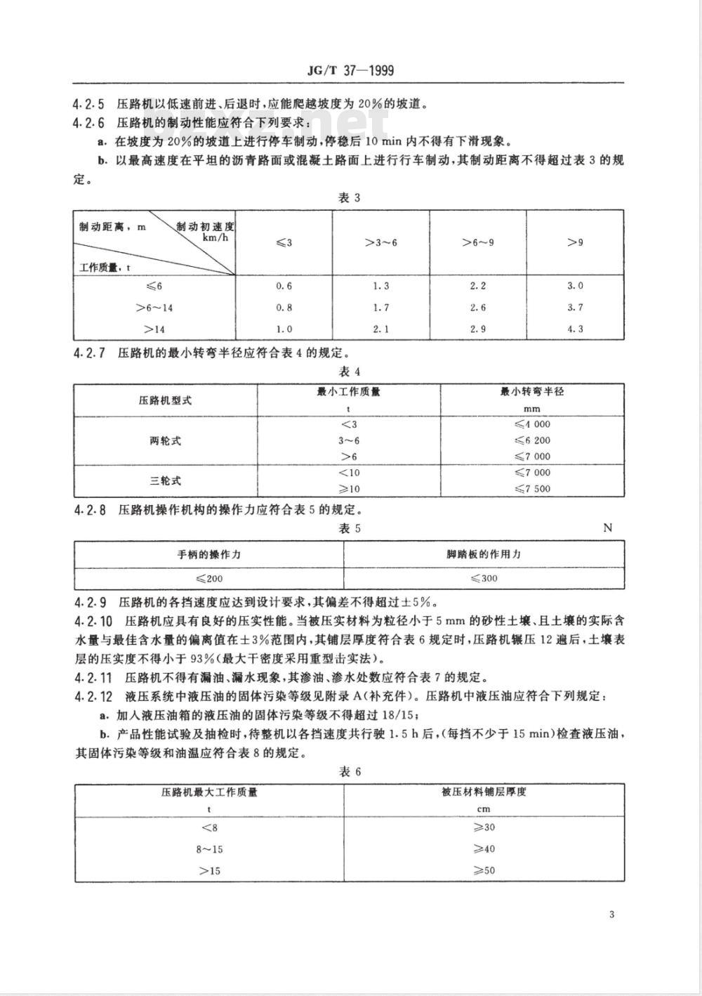 JG/T 37-1999 光轮压路机技术条件