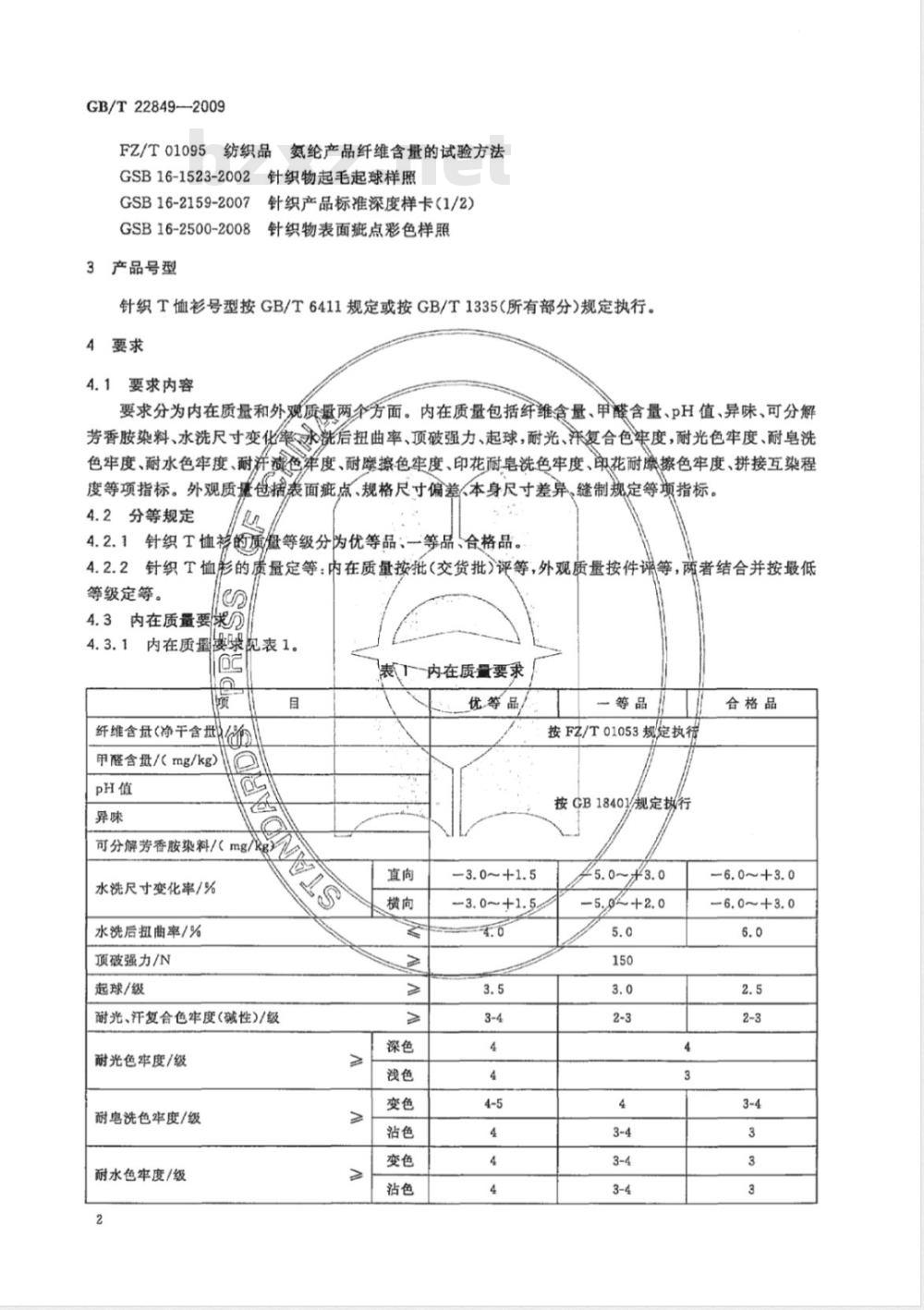 GB/T 22849-2009 针织T恤衫