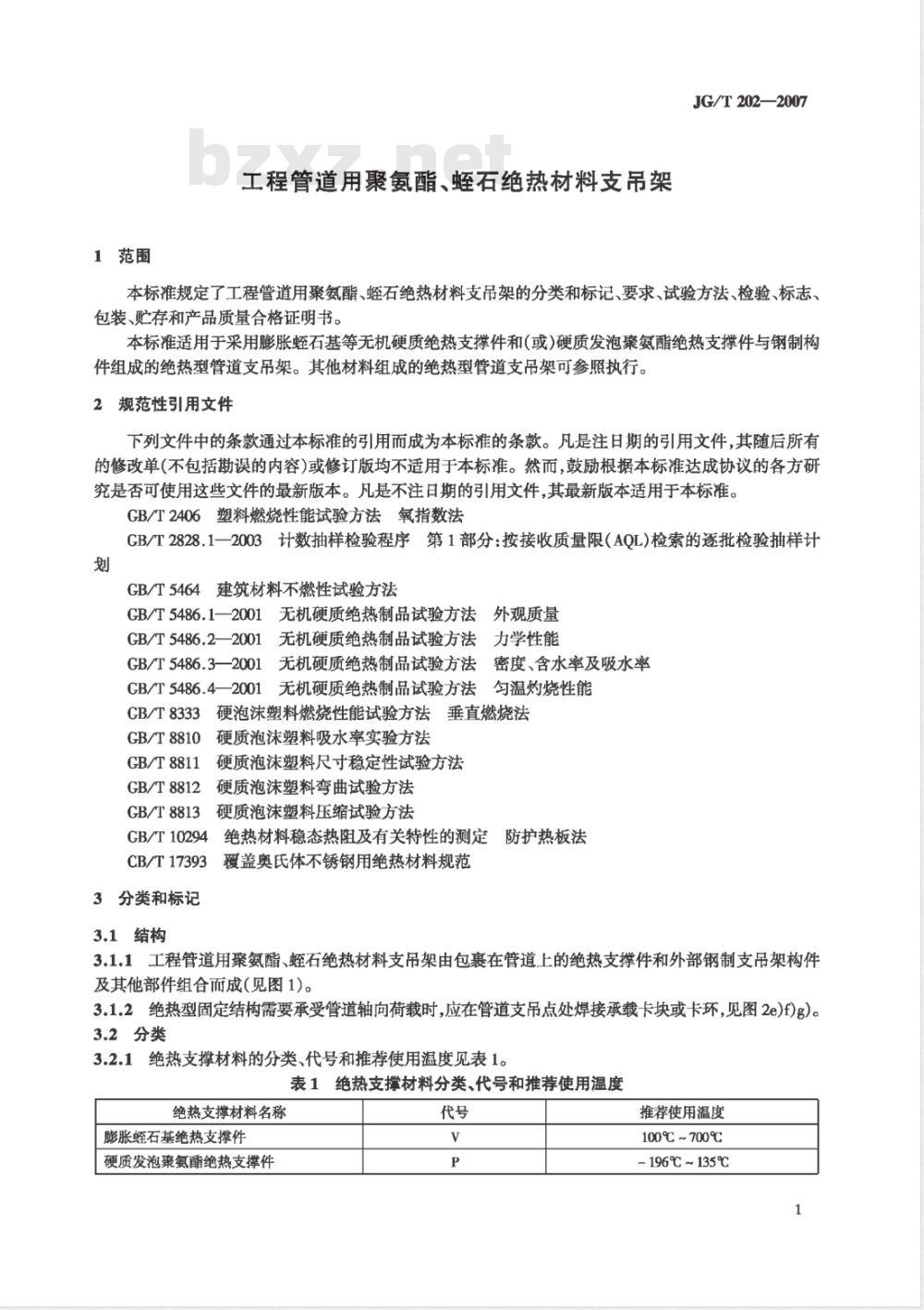 JG/T 202-2007 工程管道用聚氨脂、蛭石绝热材料支吊架