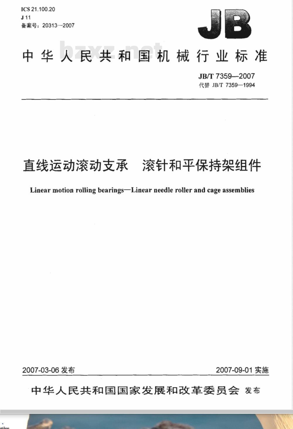 JB/T 7359-2007 直线运动滚动支承 滚针和平保持架组件