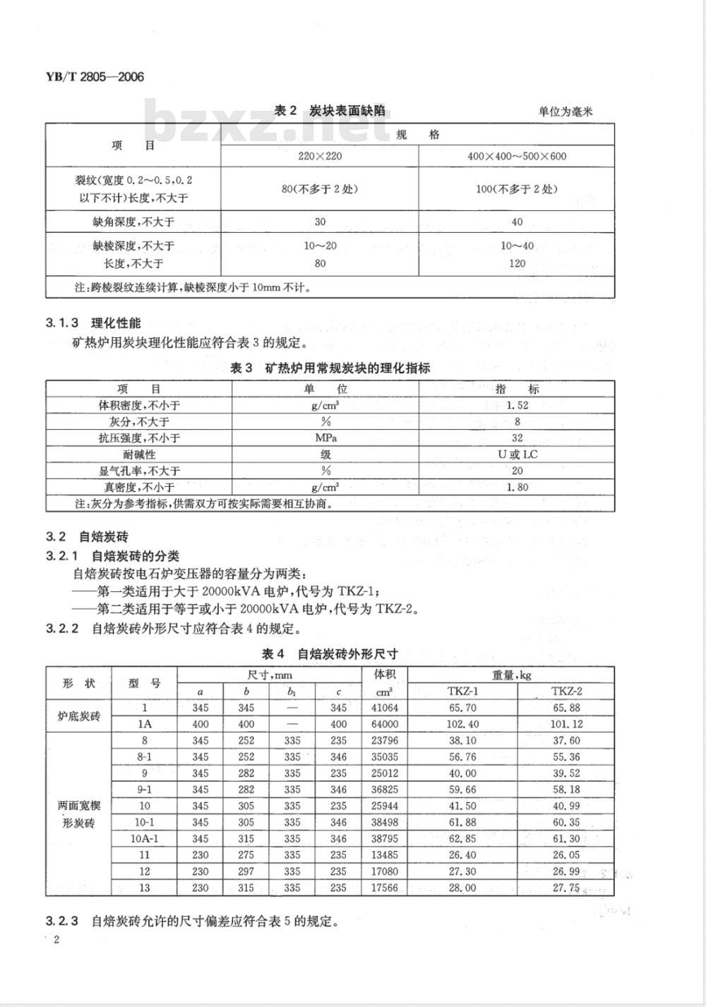 YB/T 2805-2006 矿热炉用炭块
