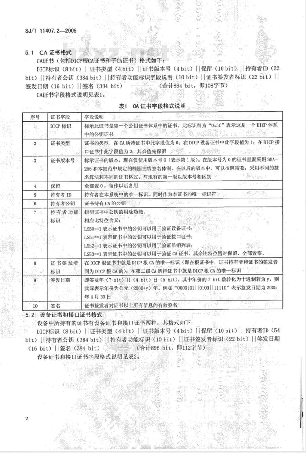 SJ/T 11407.2-2009 数字接口内容保护系统技术规范 第2部分：数字证书测试规范