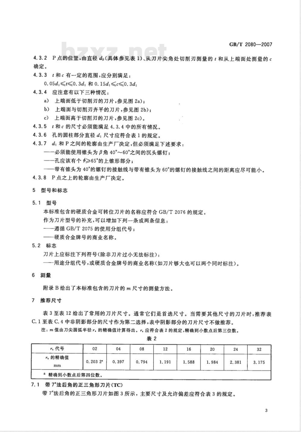 GB/T 2080-2007 带圆角沉孔固定的硬质合金可转位刀片尺寸