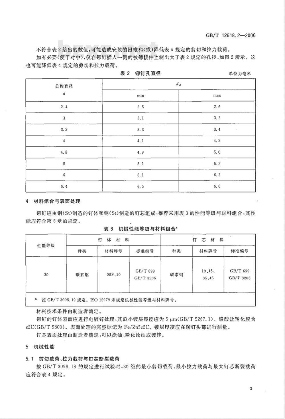 GB/T 12618.2-2006 开口型平圆头抽芯铆钉 30级
