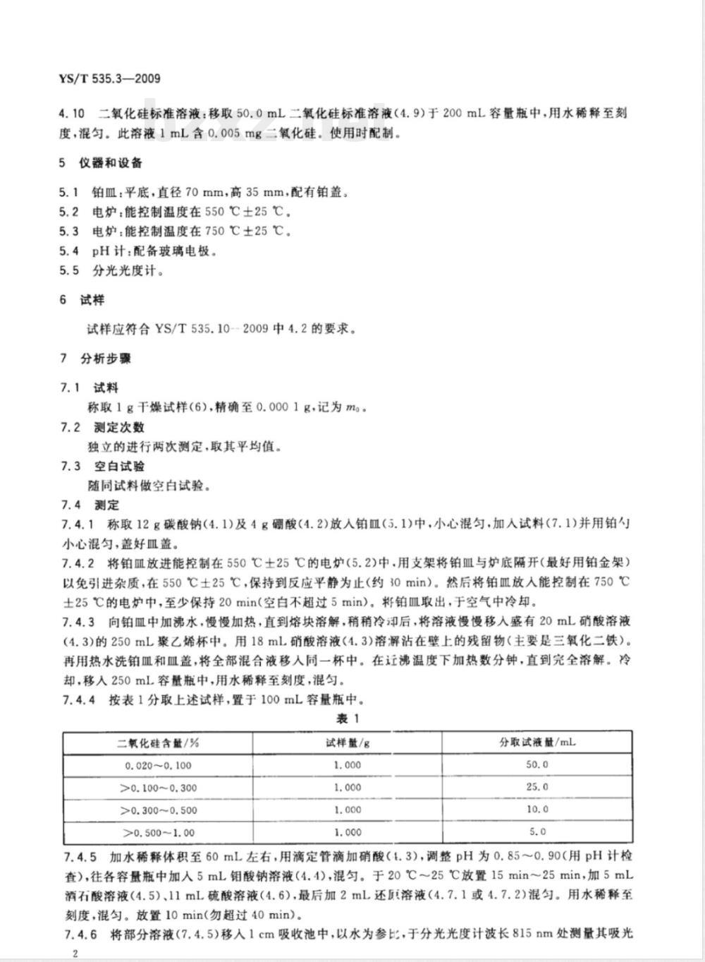 YS/T 535.3-2009 氟化钠化学分析方法 第3部分 硅含量的测定 钼蓝分光光度法