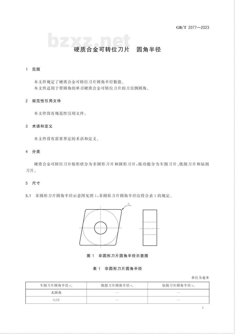 GB/T 2077-2023硬质合金可转位刀片 圆角半径 