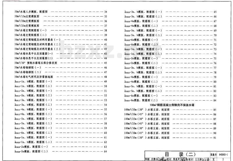 04S802-1 钢筋混凝土倒锥壳不保温水塔（50m3、100m3）