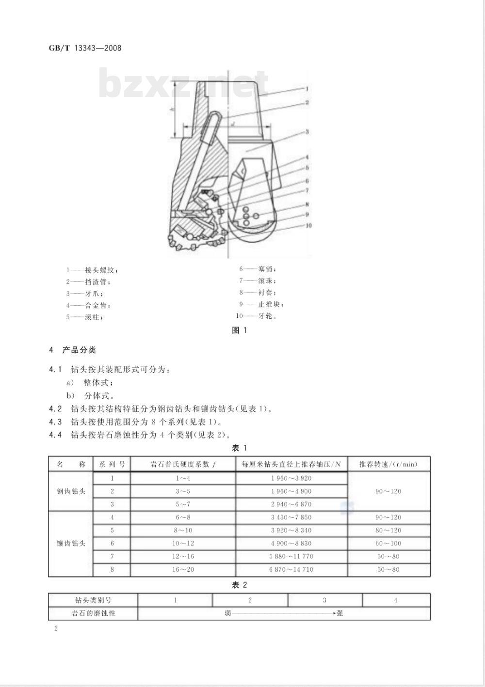 GB/T 13343-2008 矿用三牙轮钻头
